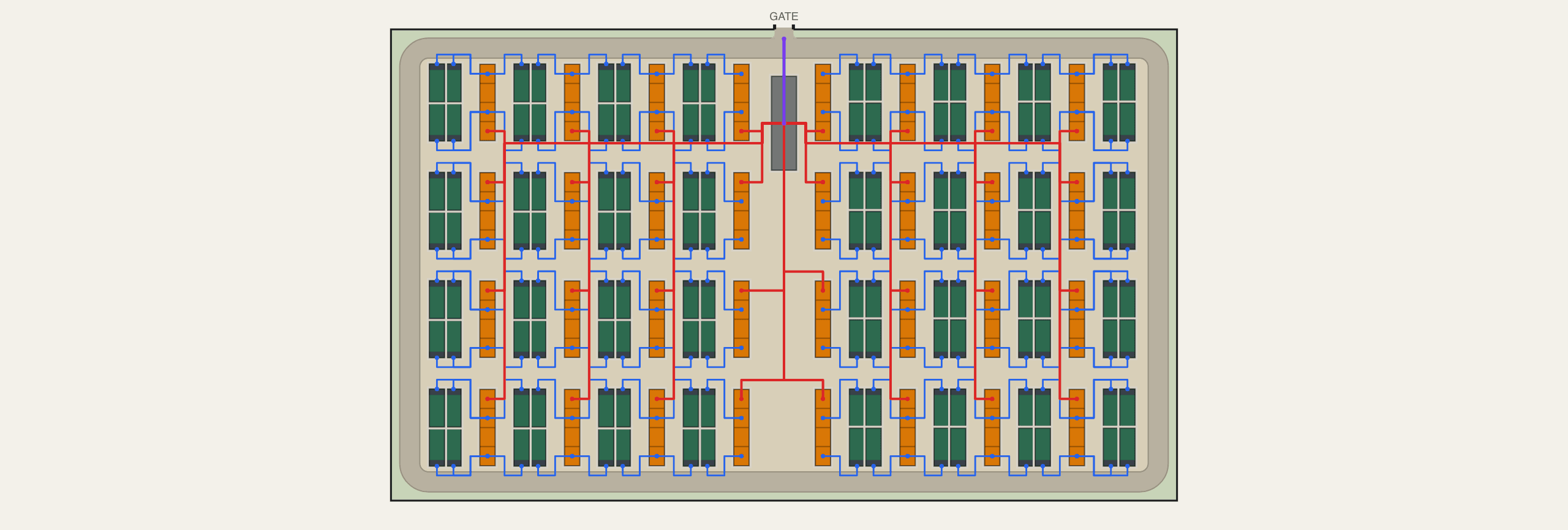 400 MW / 800 MWh BESS site layout — 128 DC blocks on 2.3 acres